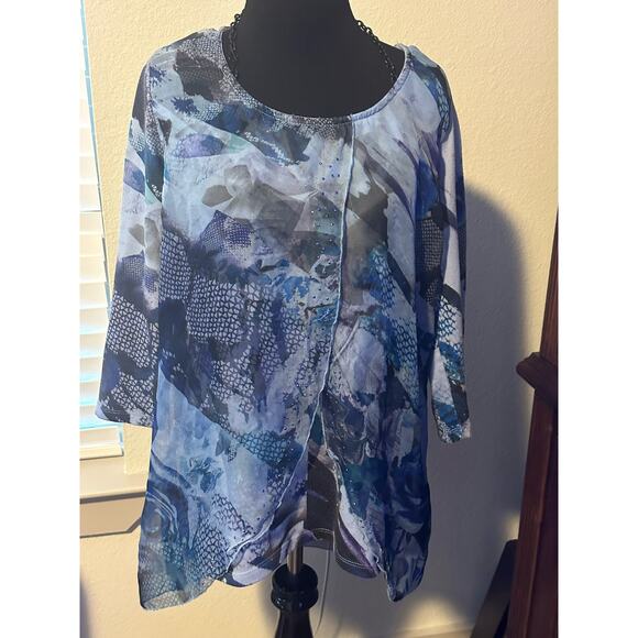Marbled Blue Blouse -Size Lg - Picture 2 of 3